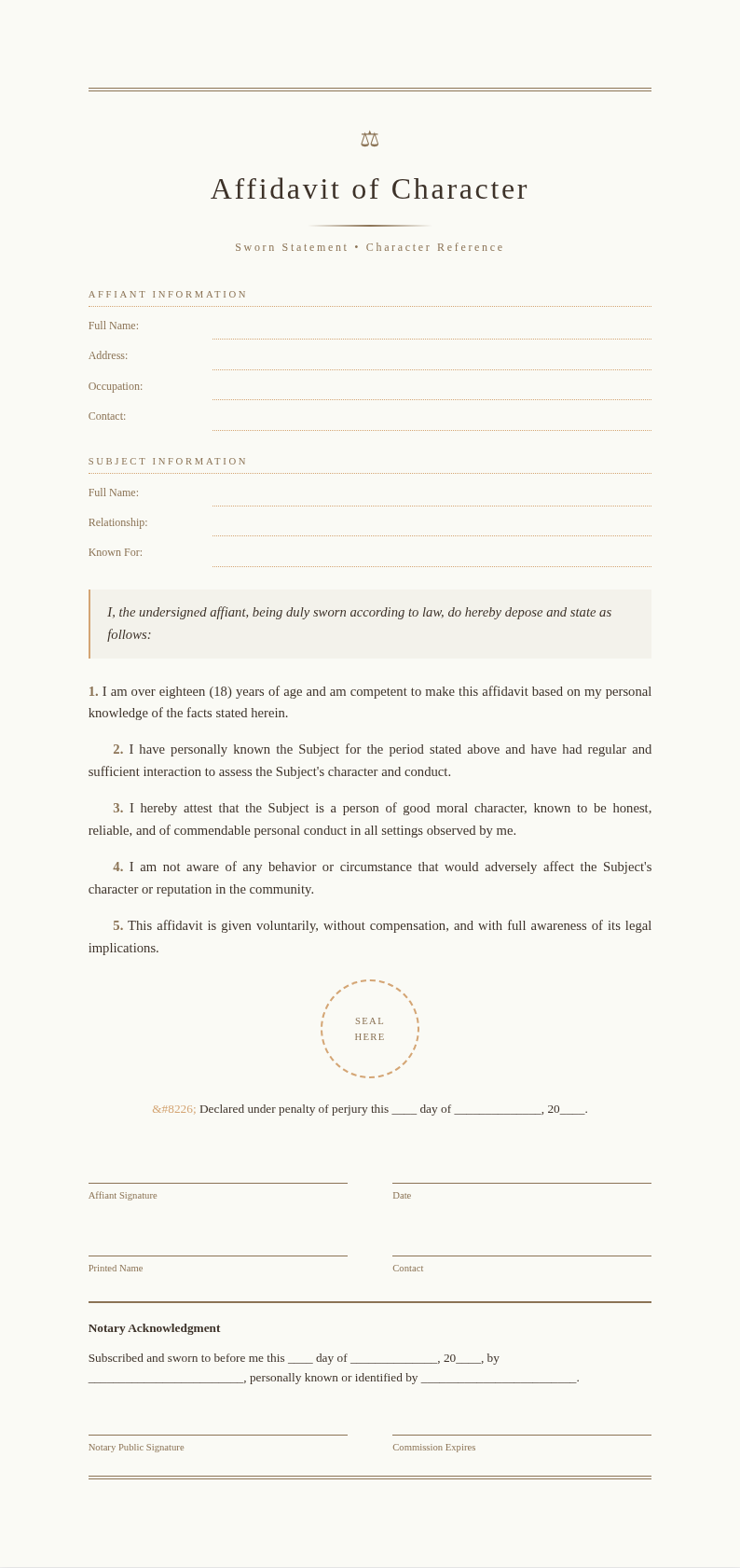 Paper Textured Affidavit of Character